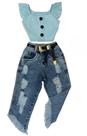 Conjunto Infantil Blogueirinha Cropped Calça Jeans Moda Luxo