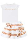 Conjunto Infantil Blusa Boxy e Saia Rodada Estampa Laço Dourado - Infanti
