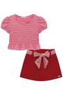 Conjunto Infantil Blusa Boxy em Malha Vichy Listrada e Shorts-saia em Sarja Pita Festas by Infanti