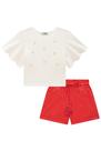 Conjunto Infantil Blusa Boxy em Malha Wave c/Pérolas e Shorts em Tricoline Festas- Kukiê