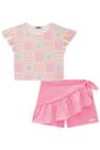 Conjunto Infantil Blusa Boxy Estampada e Short Saia em Malha Wave - Kukiê Conjunto Infantil Blusa Boxy Estampada e Short Saia em Malha Wave - Kukiê