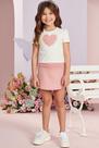 Conjunto Infantil Blusa Cotton Coração/Pérola e Shorts Saia Malha Bolinha - Infanti Conjunto Infantil Blusa Cotton Coração/Pérola e Shorts Saia Malha Bolinha - Infanti