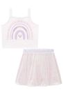 Conjunto Infantil Blusa Cropped Alça em Fly Tech e Saia em Paetê Furta-cor - Festas Kukiê