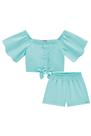 Conjunto Infantil Blusa Cropped e Shorts em Summer Dots Kukiê