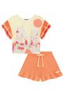 Conjunto Infantil Blusa Cropped em Malha Fresh Lhama Sorvetinho e Shorts em Molevisco Alecrim by Kukie