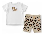 Conjunto Infantil Blusa E Bermuda Onçinha Algodão Leve Verão