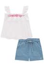 Conjunto Infantil Blusa em Tricoline Rosas c/Aplique de Pérolas e Shorts em Jeans Liz Princess by Infanti Conjunto Infantil Blusa em Tricoline Rosas c/Aplique de Pérolas e Shorts em Jeans Liz Princess by Infanti