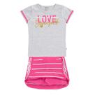 Conjunto Infantil Blusa Meia Malha e Saia Shorts Cottom Listrado