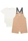 Conjunto Infantil Body Em Suedine E Jardineira Em Moletom Listrado Fio Tinto Lucboo