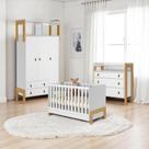 Conjunto Infantil Branco Acetinado: Berço Mini Cama + Cômoda + Guarda-Roupa 3 portas 2 Gavetas