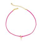 Conjunto infantil brinco e chocker camurça flamingo