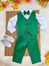 Conjunto Infantil Camisa Branca, Calça, Colete e Gravata Verde para Festas