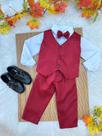 Conjunto Infantil Camisa Branca, Calça e Colete com Gravata Marsala