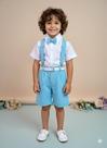 Conjunto Infantil Camisa Branca com Short Suspensório e Gravata Azul