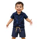 Conjunto Infantil Camisa e Bermuda Azul Estampado Menino