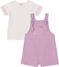 Conjunto Infantil Camiseta e Jardineira Nini & Bambini Rosa e Offwhite - Nini&Bambini