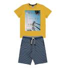 Conjunto Infantil Camiseta Meia Malha Flamê e Bermuda Moletom