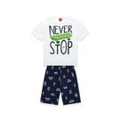 Conjunto Infantil Camiseta Meia Malha Masculino Never Stop Com Bermuda Em Moletom Kyly