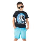 Conjunto Infantil Camiseta Preta Los Angeles e Bermuda Moletom Degradê Vrasalon