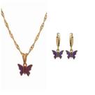 Conjunto Infantil Colar e Brinco Borboleta Folheado Ouro 18k Antialérgico