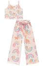 Conjunto Infantil Cropped Alça e Calça Pantacourt em Moletom Linho Arco-íris Alecrim by Kukiê