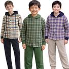 Conjunto Infantil de Inverno Menino Casaco Xadrez e Calça de Moletom