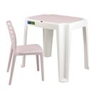 Conjunto Infantil De Mesa E Cadeira Tramontina Beni Rosa Em Polipropileno Com Quadro De Atividades
