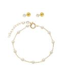 Conjunto Infantil de Pérolas Banhado em Ouro 18K