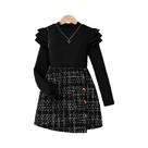 Conjunto Infantil De Primavera E Outono Em 2 Peças, Blusa Branca De Gola Alta Com Manga Longa E Saia Conjunto Infantil De Primavera E Outono Em 2 Peças, Blusa Branca De Gola Alta Com Manga Longa E Saia