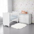Conjunto Infantil Doce Sonho Branco/Branco: Berço Doce Sonho + Kit Rodízios + Cômoda Doce Sonho + Guarda-Roupa
