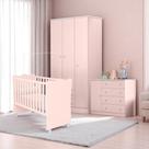 Conjunto Infantil Doce Sonho Rosa: Berço Doce Sonho + Kit Rodízios + Cômoda Doce Sonho + Guarda-Roupa Doce Sonho