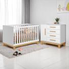 Conjunto Infantil Encanto Slim Branco Acetinado: Berço Encanto Slim Mini Cama + Cômoda Encanto Slim
