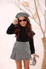 Conjunto Infantil Feminino 3 Peças Meia Estação Blusa Manga Longa Térmica, Short Saia e Boina 35RC