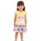 Conjunto Infantil Feminino Blusa Amarela Ursinha + Saia Floral Verão Menina 12 meses