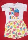 Conjunto infantil feminino blusa branca com short Estampado tam. 8 anos