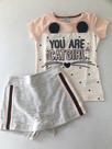Conjunto infantil feminino blusa com short saia cinza com salmon Conjunto infantil feminino blusa com short saia cinza com salmon