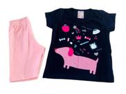 Conjunto Infantil Feminino Blusa Em Glitter Shorts Ciclista