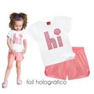 Conjunto Infantil Feminino Blusa + Shorts foil holográfico Kyly