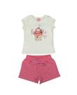 Conjunto infantil feminino Camiseta em lycra cupcake rosa e short moletom cinza