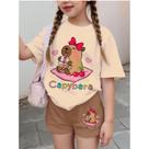 Conjunto Infantil Feminino Capivara MilkShake 673 Look Estiloso Verão Passeio Aniversário Presente
