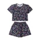 Conjunto Infantil Feminino Cropped e Short Ribana Canelada Corações