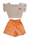 Conjunto Infantil Feminino Cropped Linho e Shorts Sarja Milli & Nina Conjunto Infantil Feminino Cropped Linho e Shorts Sarja Milli & Nina