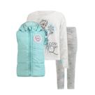 Conjunto Infantil Feminino Disney Frozen Elsa com 3 Peças: Camiseta, Colete com Capuz e Legging