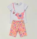 Conjunto Infantil Feminino Infanti Blusa Borboleta e Shorts Ciclista Floral Colorida Moda Kids Verão Conjunto Infantil Feminino Infanti Blusa Borboleta e Shorts Ciclista Floral Colorida Moda Kids Verão