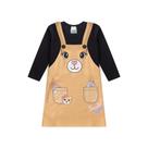 Conjunto Infantil Feminino Inverno 1 a 3 Anos Salopete Moletom Ursa + Blusa Manga Longa Cotton