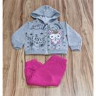 Conjunto Infantil Feminino Inverno Com Capuz Coelho Cinza P/M