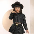 Conjunto Infantil Feminino Jaqueta Short Saia com Cinto Look Fashion Moderno e Elegante