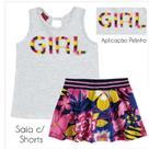 Conjunto Infantil Feminino Kylyé composto por Blusa e Short-Saia emMeia Malha.