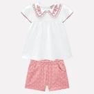 Conjunto Infantil Feminino Milon Blusa Manga Franzida E Short Branco E Rose