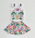 Conjunto Infantil Feminino Nanai Blusa Bordada Borboleta Abacaxi e Saia Estampada Tropical Colorida Verão Menina Moda Ki